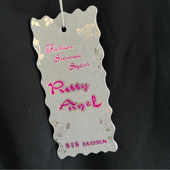 PRETTY ANGEL Silk Blend Crystals Tank Top Bows Black Size S/M NWT - Picture 6 of 13